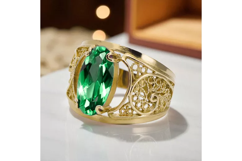 Пръстен Смарагд 14K жълто злато Винтидж бижута vrc057y